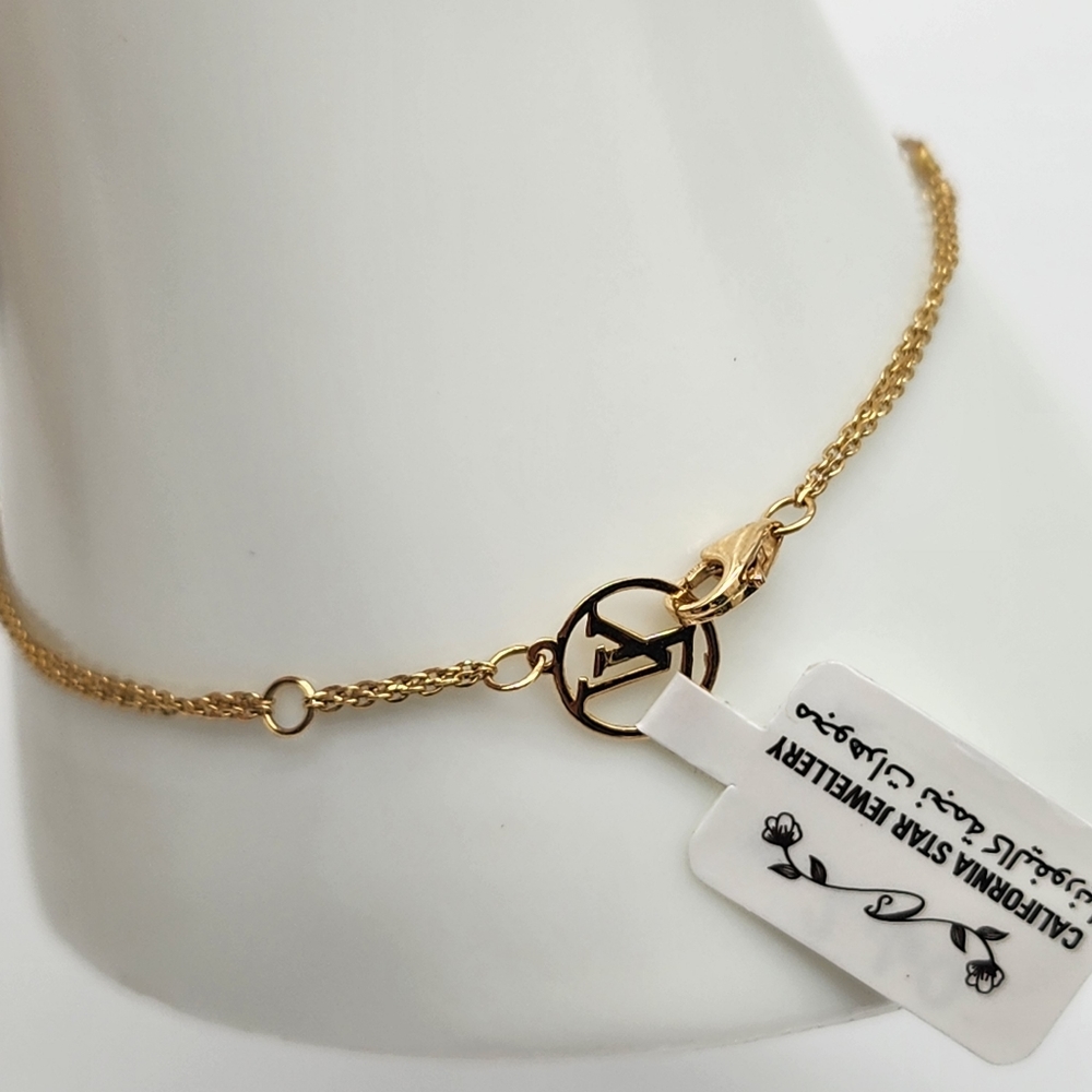18K Yellow Gold Charmed Bracelet sz 6.5 - sz 7 Double Chain Adjustable NEW Au75 - Picture 4 of 7